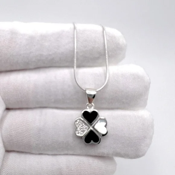 .925 Sterling Silver Clover Cz Necklace - Picture 7 of 17